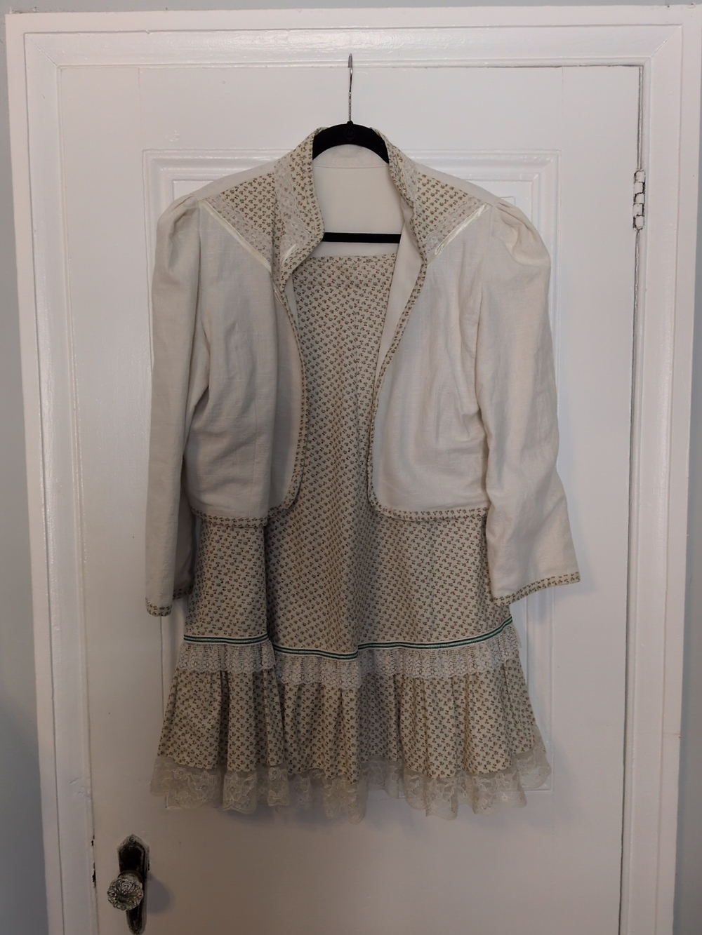 Vintage Gunne Sax Style Cream Lace-Trim Two-Piece Dress Set Prarie